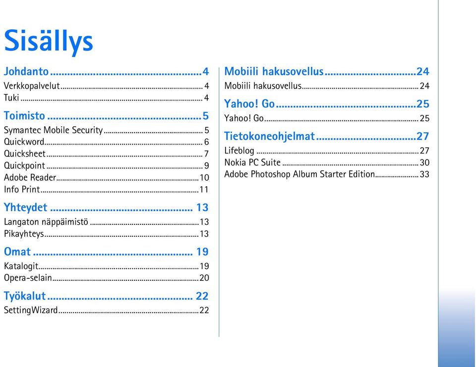 .. 19 Katalogit...19 Opera-selain...20 Työkalut... 22 SettingWizard...22 Mobiili hakusovellus...24 Mobiili hakusovellus.