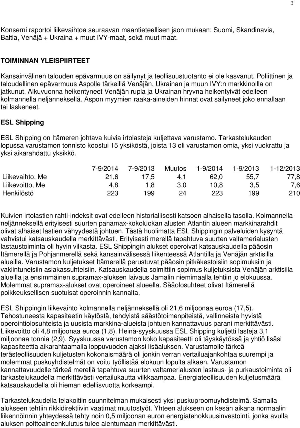 Poliittinen ja taloudellinen epävarmuus Aspolle tärkeillä Venäjän, Ukrainan ja muun IVY:n markkinoilla on jatkunut.