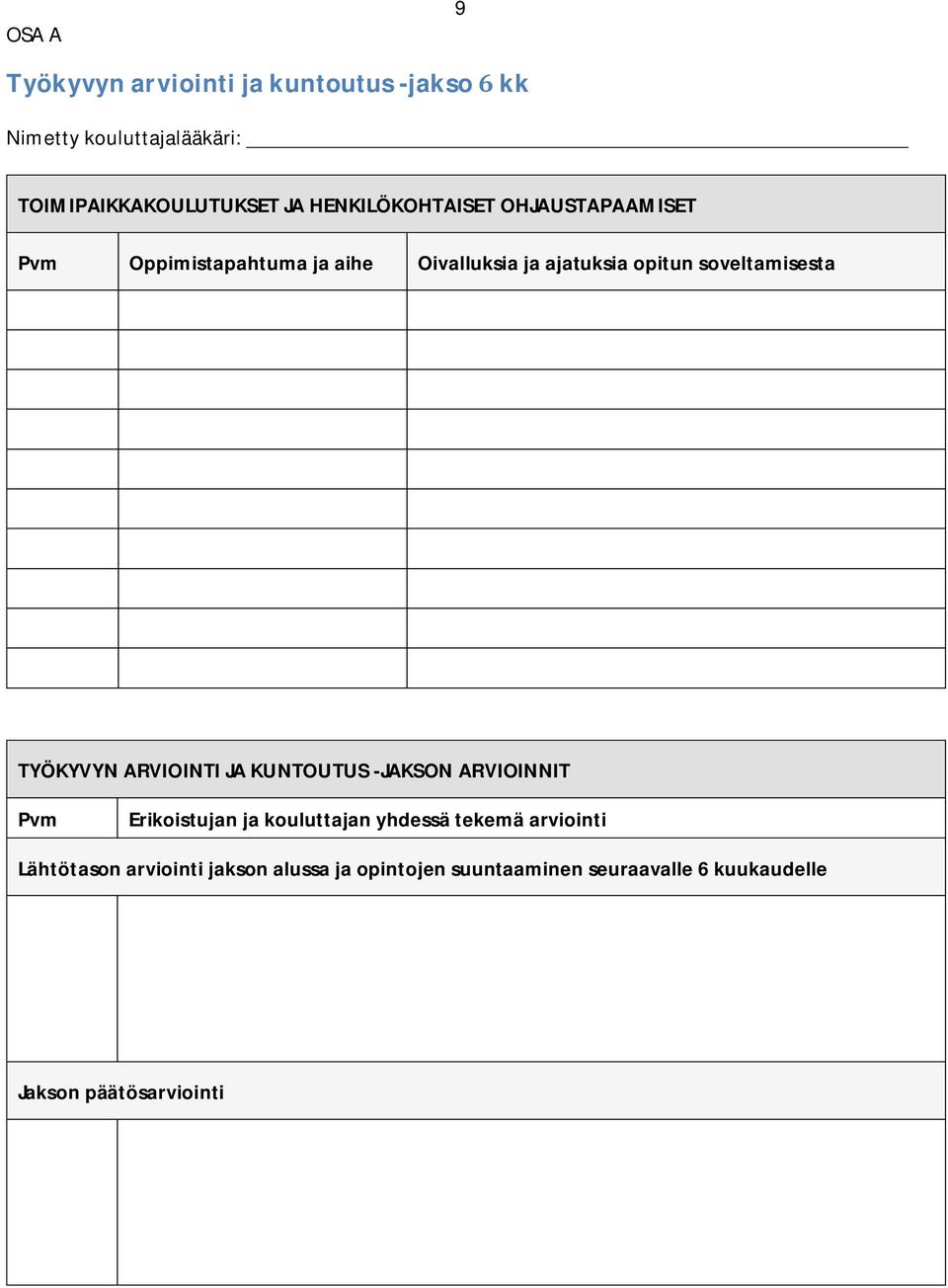 soveltamisesta TYÖKYVYN ARVIOINTI JA KUNTOUTUS -JAKSON ARVIOINNIT Pvm Erikoistujan ja kouluttajan yhdessä