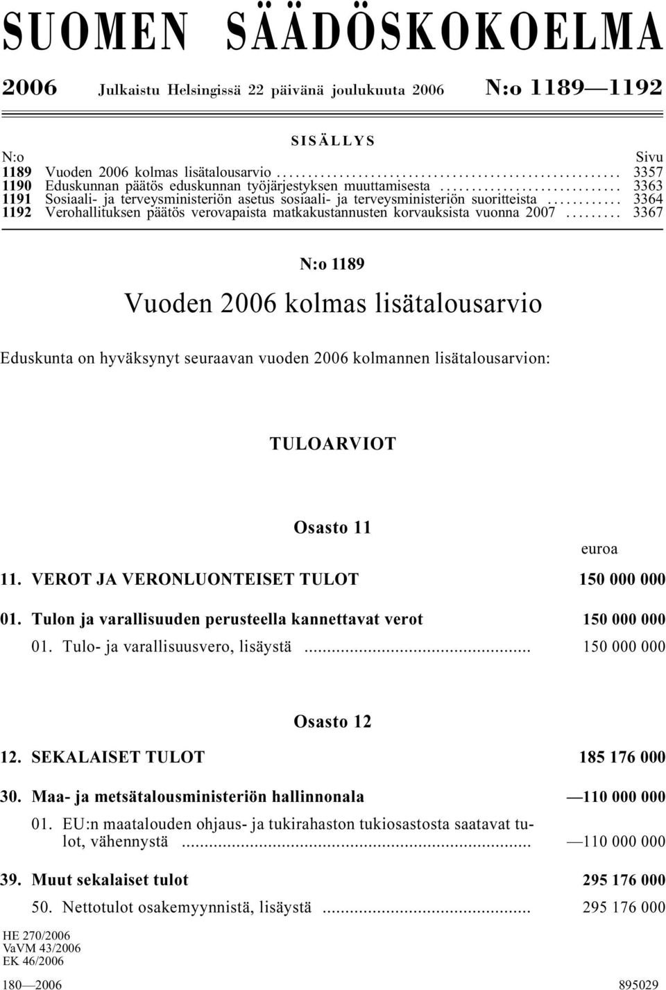 ..... 3364 1192 Verohallituksen päätös verovapaista matkakustannusten korvauksista vuonna 2007.