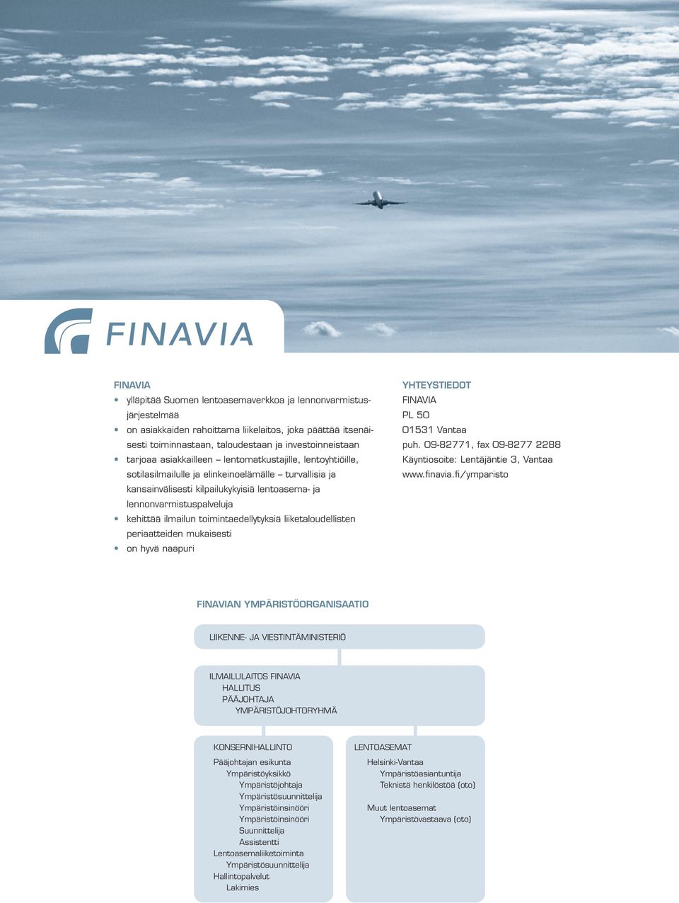 liikealoudellisen periaaeiden mukaisesi on hyvä naapuri YHTEYSTIEDOT FINAVIA PL 50 01531 Vanaa puh. 09-82771, fax 09-8277 2288 Käyniosoie: Lenäjänie 3, Vanaa www.finavia.