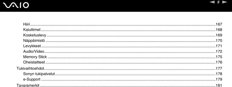 ..172 Memory Stick...175 Oheislaitteet.