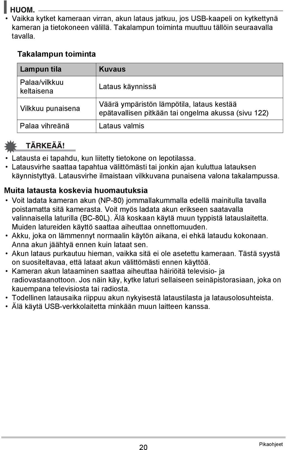 (sivu 122) Lataus valmis Latausta ei tapahdu, kun liitetty tietokone on lepotilassa. Latausvirhe saattaa tapahtua välittömästi tai jonkin ajan kuluttua latauksen käynnistyttyä.