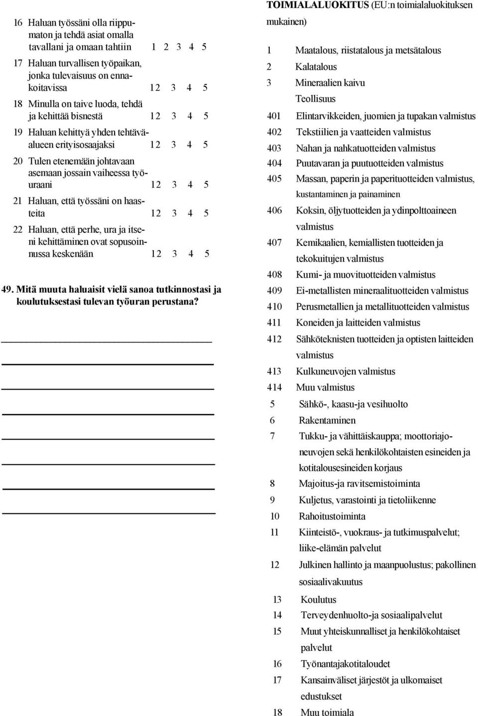 haasteita 22 Haluan, että perhe, ura ja itseni kehittäminen ovat sopusoinnussa keskenään 49. Mitä muuta haluaisit vielä sanoa tutkinnostasi ja koulutuksestasi tulevan työuran perustana?