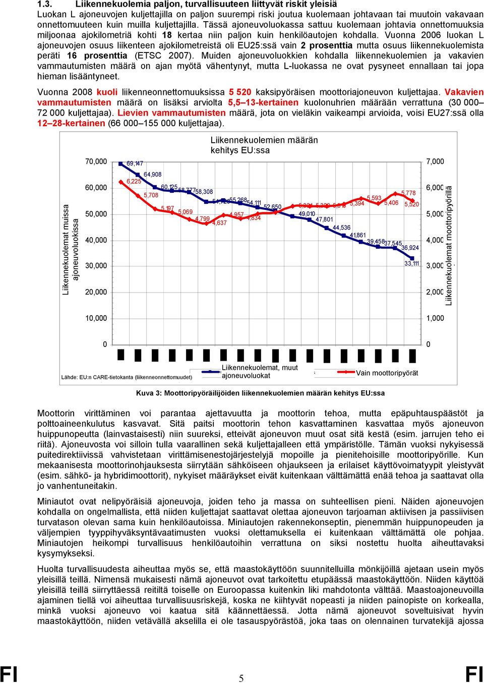 Vuonna 2006 luokan L ajoneuvojen osuus liikenteen ajokilometreistä oli EU25:ssä vain 2 prosenttia mutta osuus liikennekuolemista peräti 16 prosenttia (ETSC 2007).