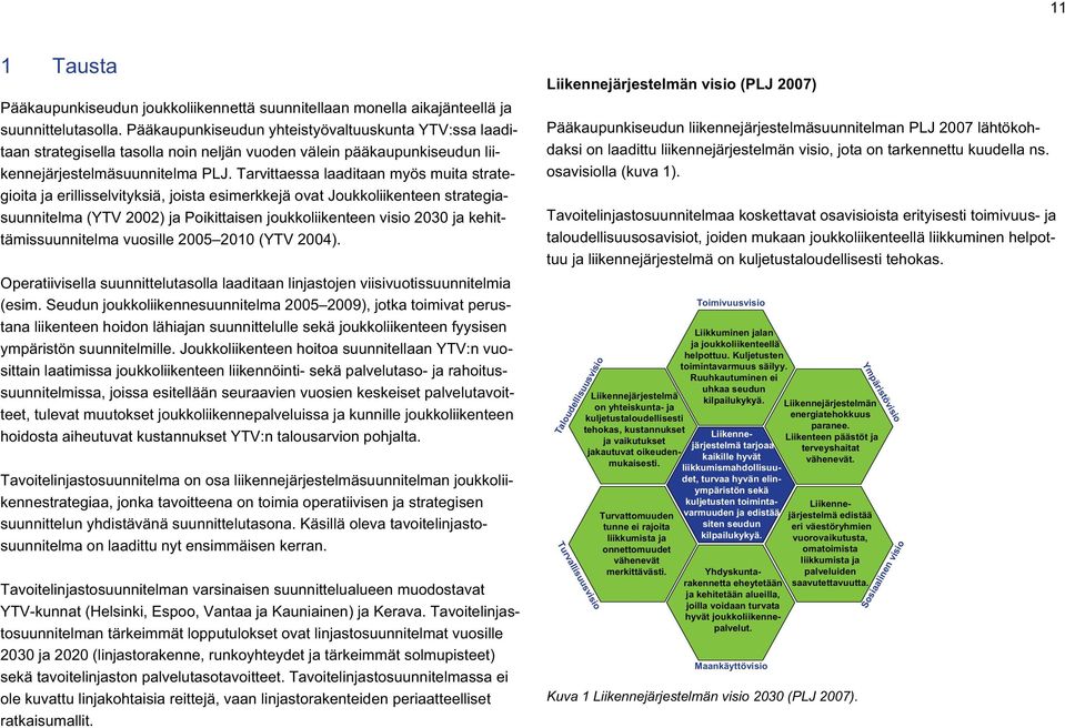 Tarvittaessa laaditaan myös muita strategioita ja erillisselvityksiä, joista esimerkkejä ovat Joukkoliikenteen strategiasuunnitelma (YTV 2002) ja Poikittaisen joukkoliikenteen visio 2030 ja