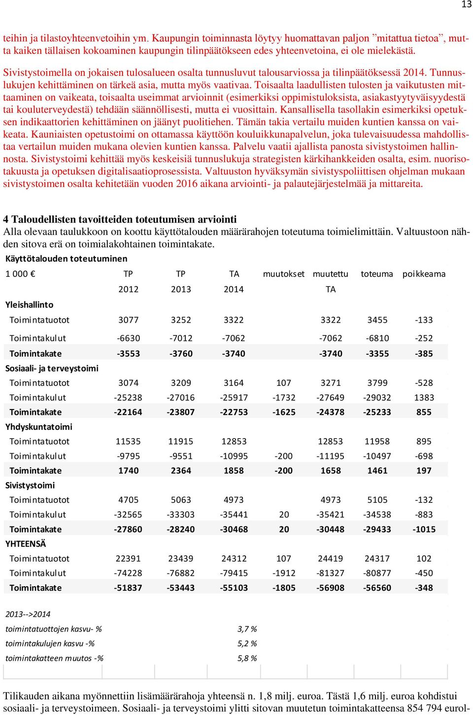 Sivistystoimella on jokaisen tulosalueen osalta tunnusluvut talousarviossa ja tilinpäätöksessä 2014. Tunnuslukujen kehittäminen on tärkeä asia, mutta myös vaativaa.