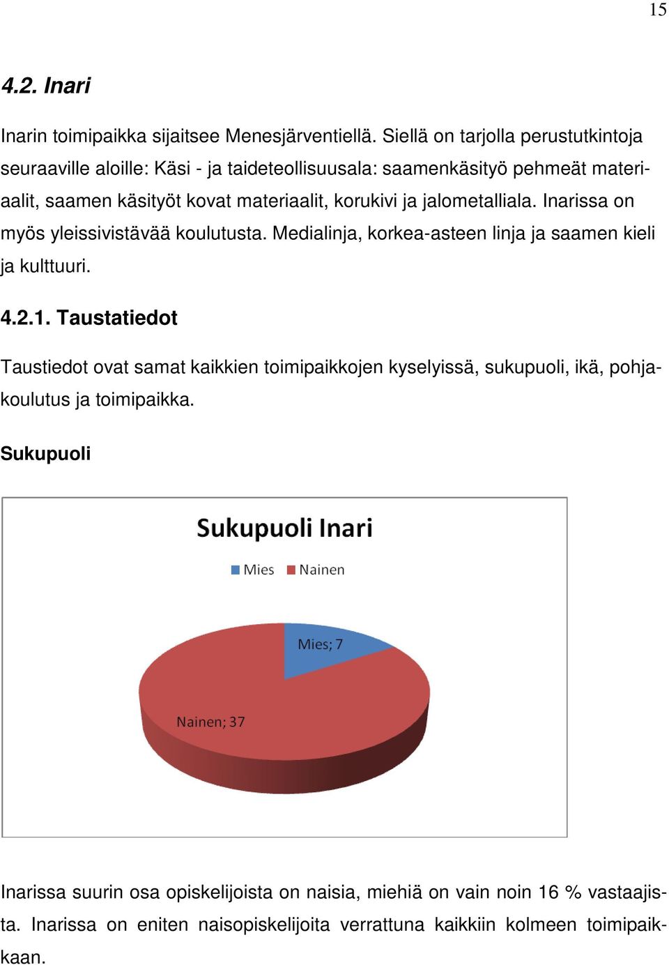 korukivi ja jalometalliala. Inarissa on myös yleissivistävää koulutusta. Medialinja, korkea-asteen linja ja saamen kieli ja kulttuuri. 4.2.1.