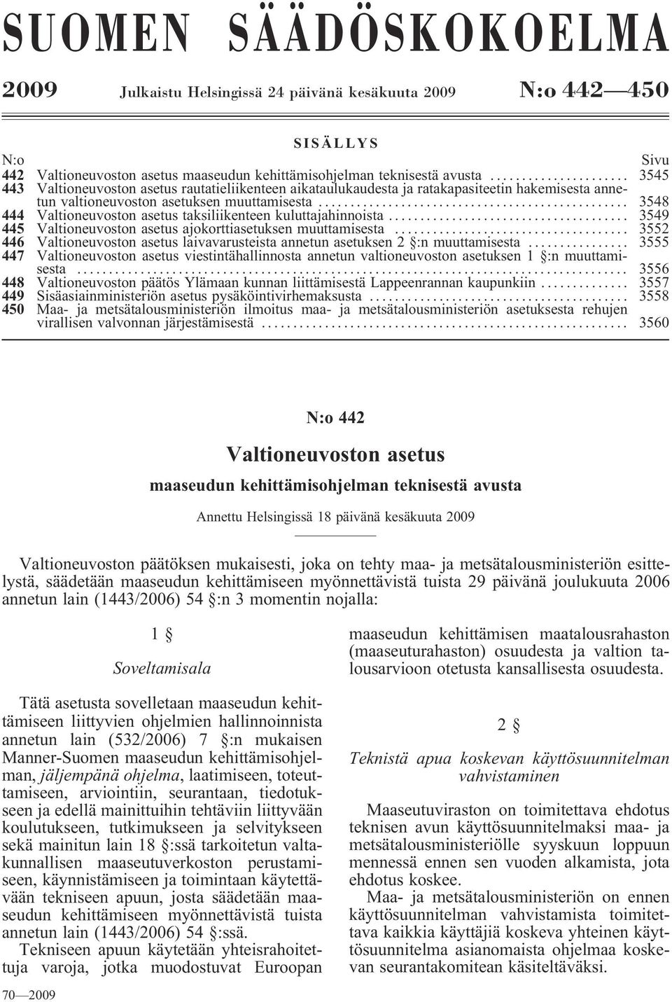 .. 3548 444 Valtioneuvoston asetus taksiliikenteen kuluttajahinnoista... 3549 445 Valtioneuvoston asetus ajokorttiasetuksen muuttamisesta.