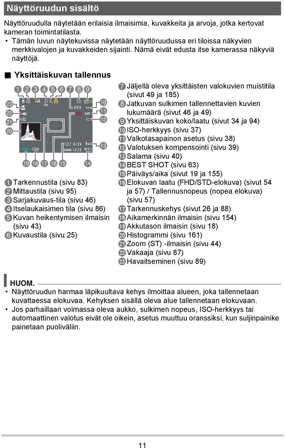 . Yksittäiskuvan tallennus cn cm cl ck 123456789 btbsbrbqbp bo bk bl bm bn 1Tarkennustila (sivu 83) 2Mittaustila (sivu 95) 3Sarjakuvaus-tila (sivu 46) 4Itselaukaisimen tila (sivu 86) 5Kuvan