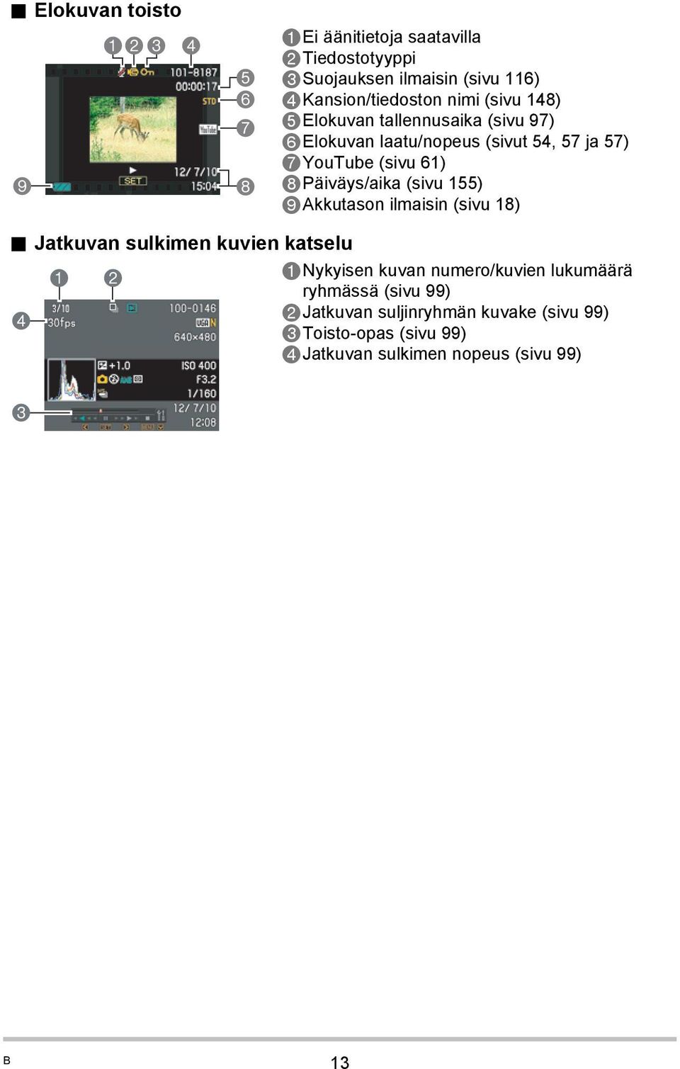 (sivu 61) 8Päiväys/aika (sivu 155) 9Akkutason ilmaisin (sivu 18).