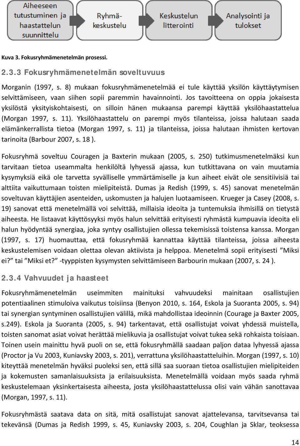 Jos tavoitteena on oppia jokaisesta yksilöstä yksityiskohtaisesti, on silloin hänen mukaansa parempi käyttää yksilöhaastattelua (Morgan 1997, s. 11).