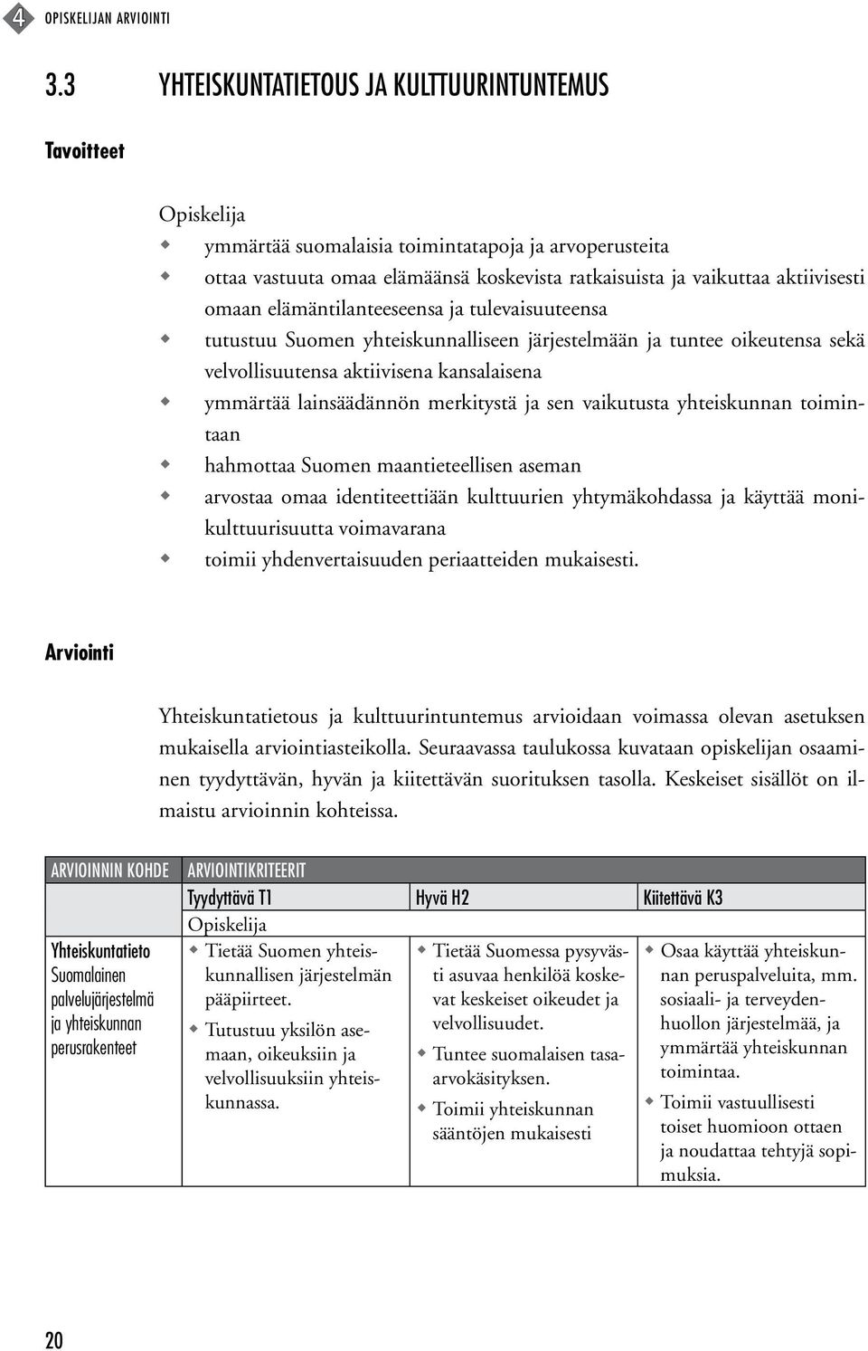 omaan elämäntilanteeseensa ja tulevaisuuteensa tutustuu Suomen yhteiskunnalliseen järjestelmään ja tuntee oikeutensa sekä velvollisuutensa aktiivisena kansalaisena ymmärtää lainsäädännön merkitystä