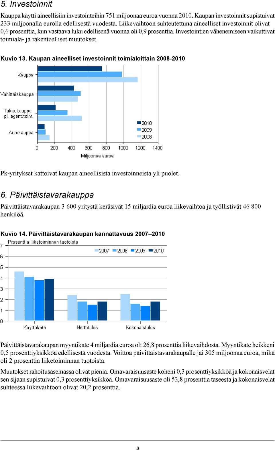 Investointien vähenemiseen vaikuttivat toimiala- ja rakenteelliset muutokset. Kuvio 13.