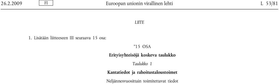 Erityisyhteisöjä koskeva taulukko Taulukko 1 Kantatiedot