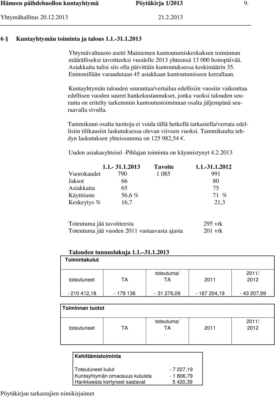 Kuntayhtymän talouden seurantaa/vertailua edellisiin vuosiin vaikeuttaa edellisen vuoden suuret hankekustannukset, jonka vuoksi talouden seuranta on eritelty tarkemmin kuntoutustoiminnan osalta