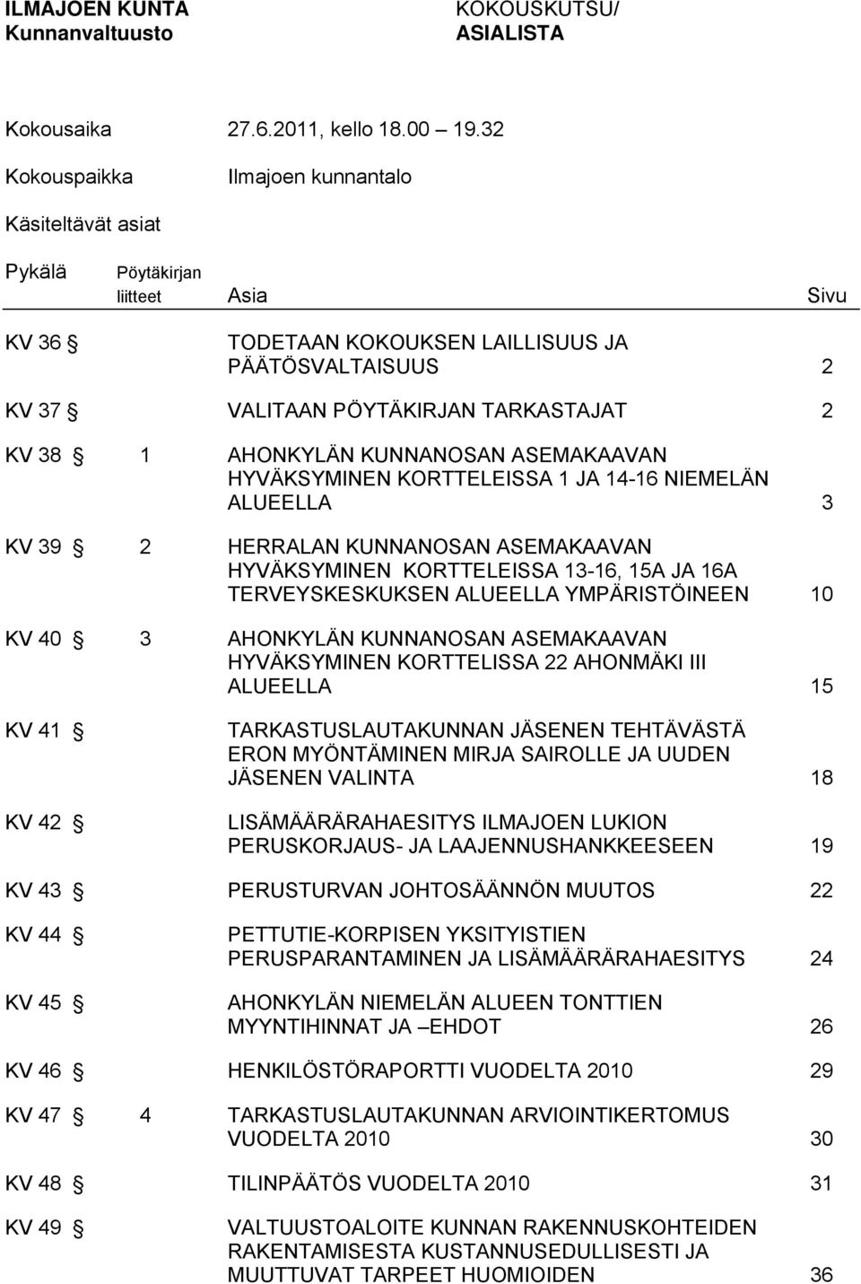 AHONKYLÄN KUNNANOSAN ASEMAKAAVAN HYVÄKSYMINEN KORTTELEISSA 1 JA 14-16 NIEMELÄN ALUEELLA 3 KV 39 2 HERRALAN KUNNANOSAN ASEMAKAAVAN HYVÄKSYMINEN KORTTELEISSA 13-16, 15A JA 16A TERVEYSKESKUKSEN ALUEELLA