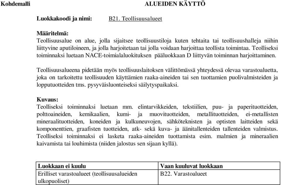 Teollisuusalueena pidetään myös teollisuuslaitoksen välittömässä yhteydessä olevaa varastoaluetta, joka on tarkoitettu teollisuuden käyttämien raaka-aineiden tai sen tuottamien puolivalmisteiden ja