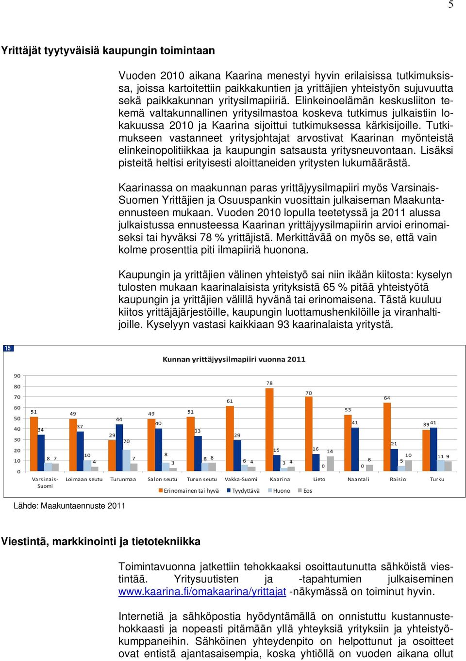 Tutkimukseen vastanneet yritysjohtajat arvostivat Kaarinan myönteistä elinkeinopolitiikkaa ja kaupungin satsausta yritysneuvontaan.