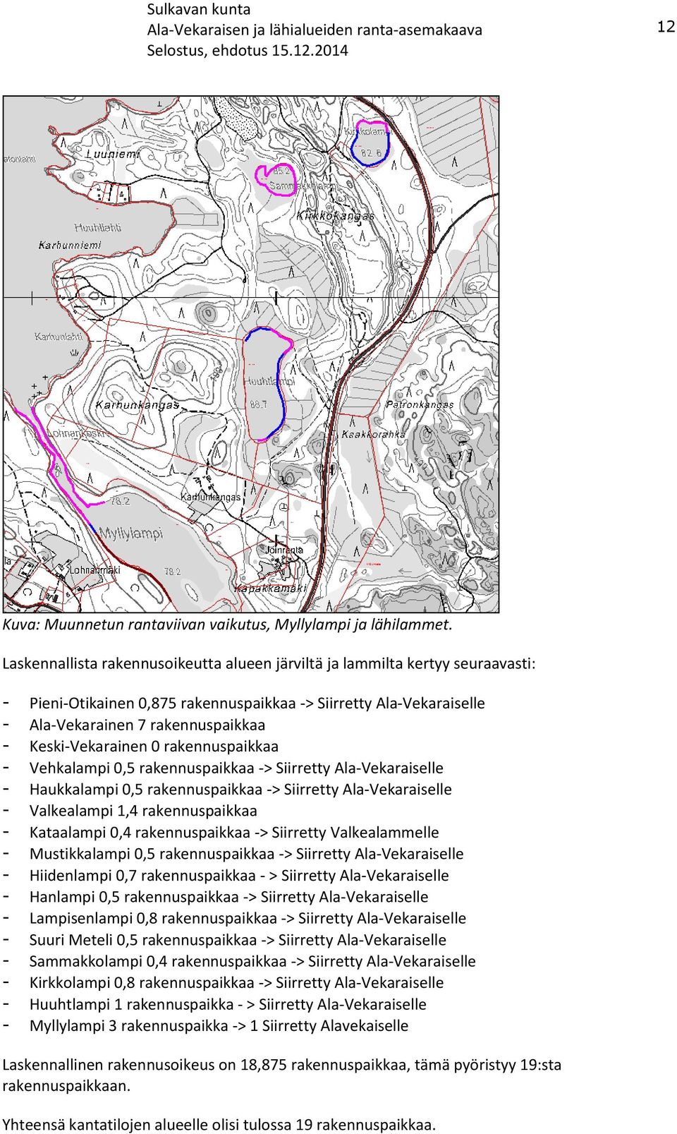 Keski-Vekarainen 0 rakennuspaikkaa - Vehkalampi 0,5 rakennuspaikkaa -> Siirretty Ala-Vekaraiselle - Haukkalampi 0,5 rakennuspaikkaa -> Siirretty Ala-Vekaraiselle - Valkealampi 1,4 rakennuspaikkaa -