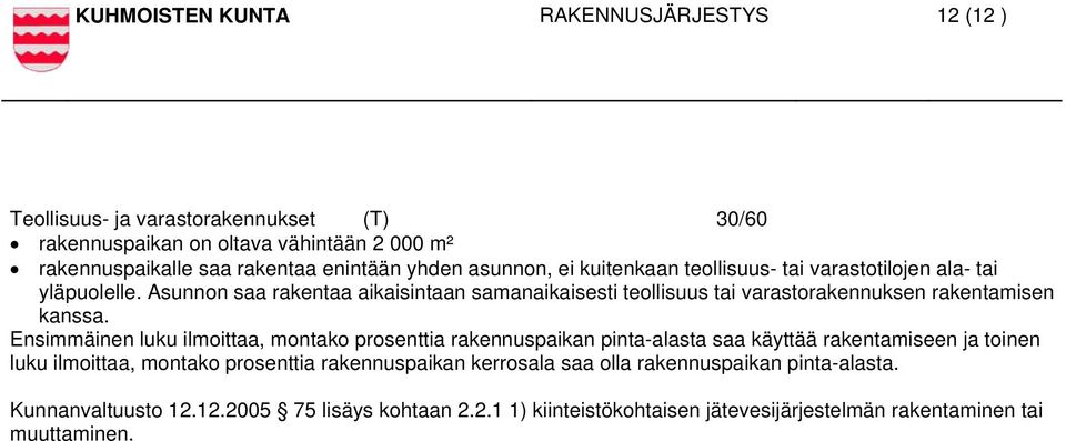 Asunnon saa rakentaa aikaisintaan samanaikaisesti teollisuus tai varastorakennuksen rakentamisen kanssa.