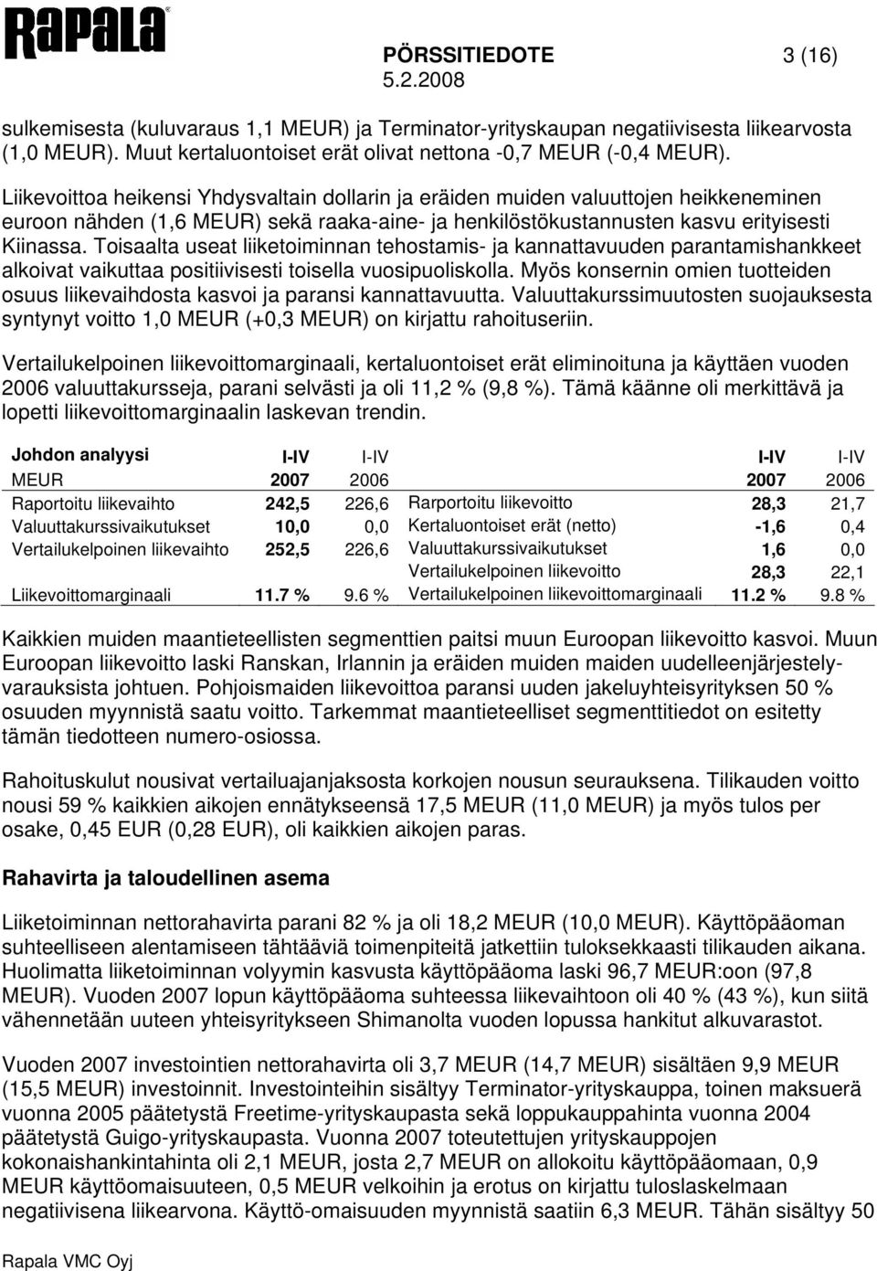 Toisaalta useat liiketoiminnan tehostamis- ja kannattavuuden parantamishankkeet alkoivat vaikuttaa positiivisesti toisella vuosipuoliskolla.