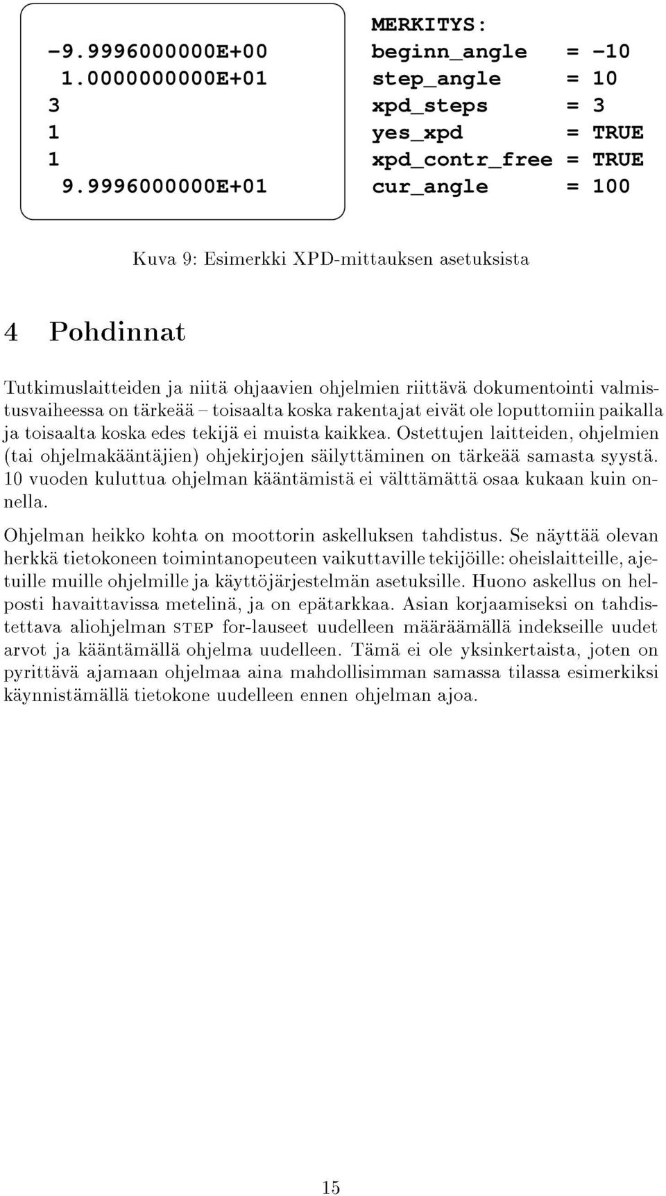 Kuva9:EsimerkkiXPD-mittauksenasetuksista 1.0000000000E+ step_angle = 10 (taiohjelmak nt jien)ohjekirjojens ilytt minenont rke samastasyyst.