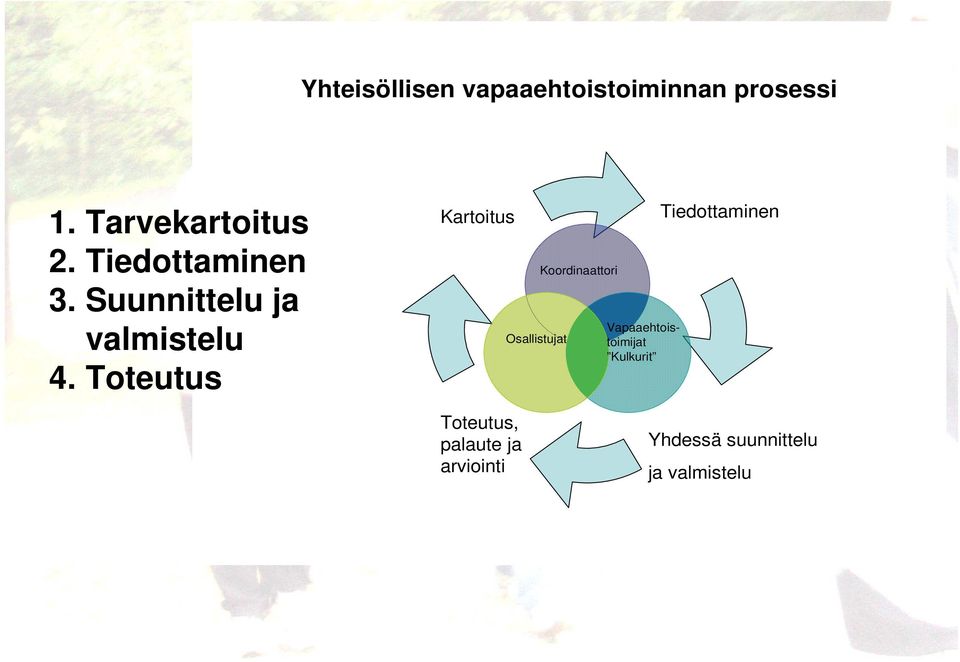Toteutus Kartoitus Osallistujat Koordinaattori Vapaaehtoistoimijat