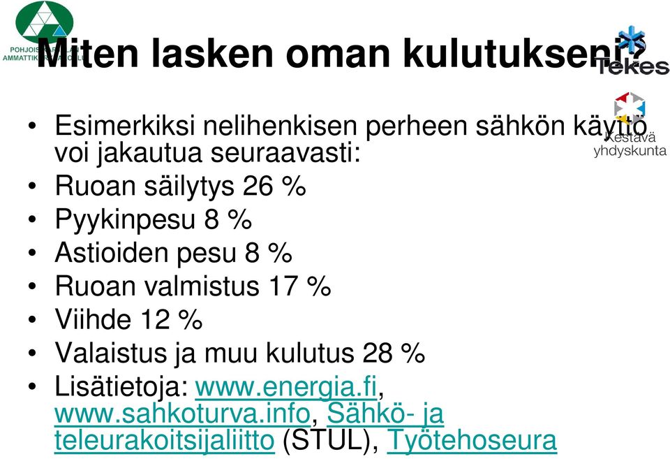 säilytys 26 % Pyykinpesu 8 % Astioiden pesu 8 % Ruoan valmistus 17 % Viihde 12 %