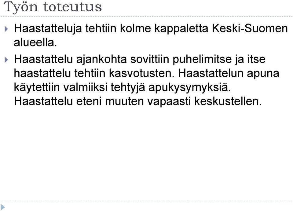 Haastattelu ajankohta sovittiin puhelimitse ja itse haastattelu