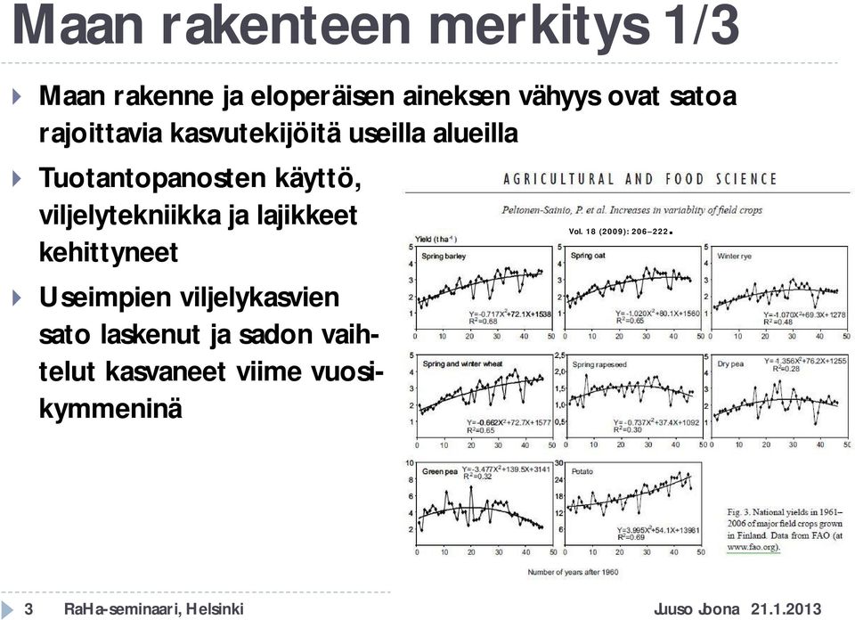 ja lajikkeet kehittyneet Useimpien viljelykasvien sato laskenut ja sadon vaihtelut