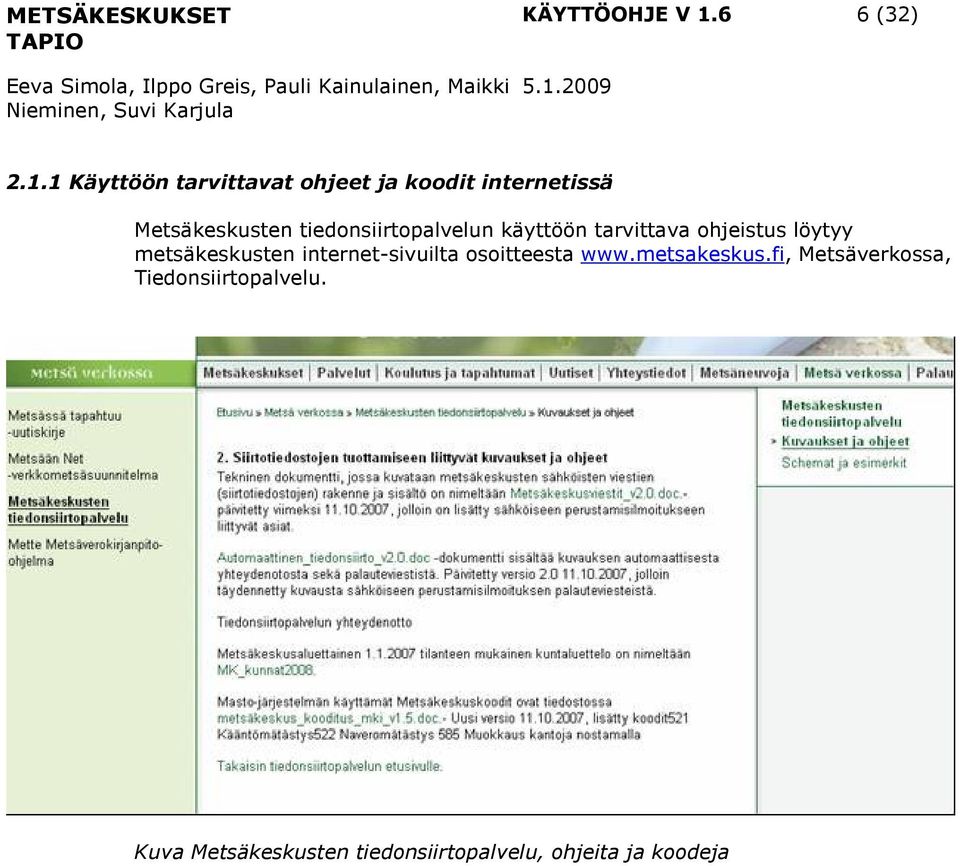 1 Käyttöön tarvittavat ohjeet ja koodit internetissä Metsäkeskusten