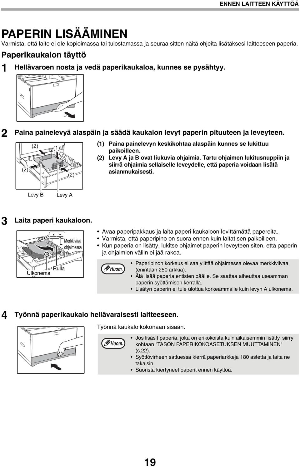 (2) (2) (1) (2) (1) Paina painelevyn keskikohtaa alaspäin kunnes se lukittuu paikoilleen. (2) Levy A ja B ovat liukuvia ohjaimia.