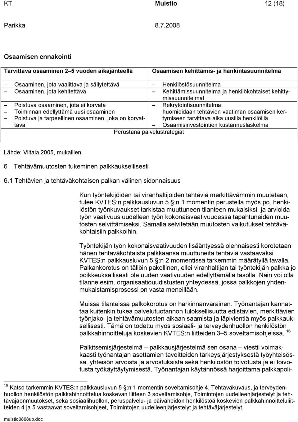 osaaminen, joka on korvattava Rekrytointisuunnitelma: huomioidaan tehtävien vaatiman osaamisen kertymiseen tarvittava aika uusilla henkilöillä Osaamisinvestointien kustannuslaskelma Perustana