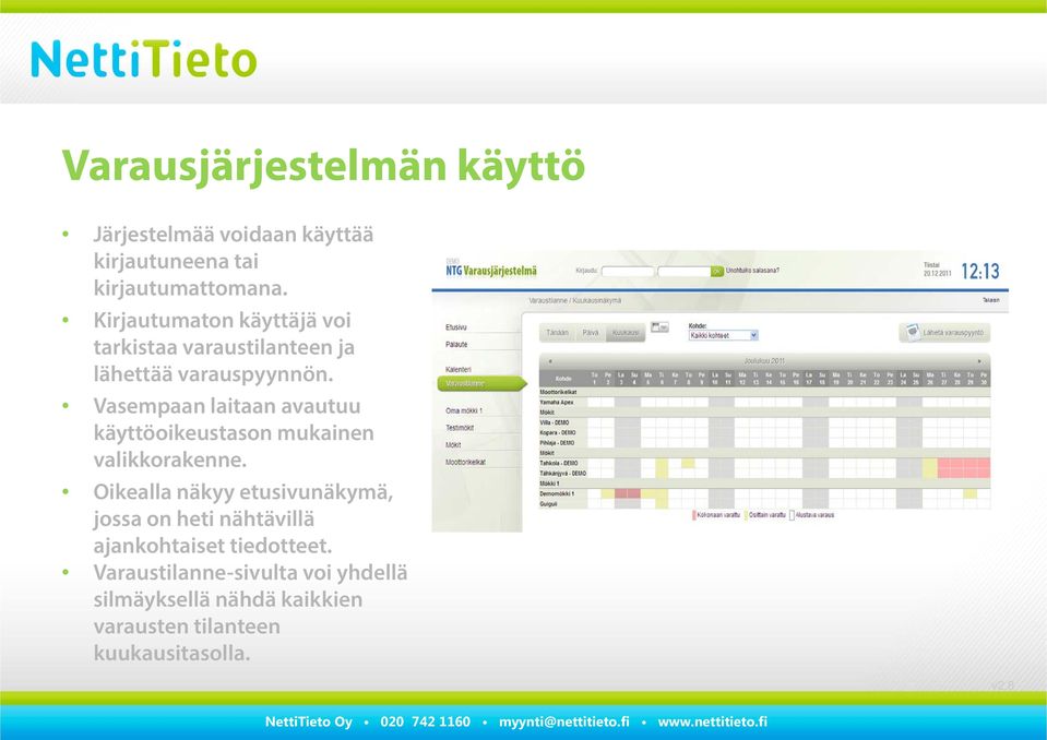 Vasempaan laitaan avautuu käyttöoikeustason mukainen valikkorakenne.