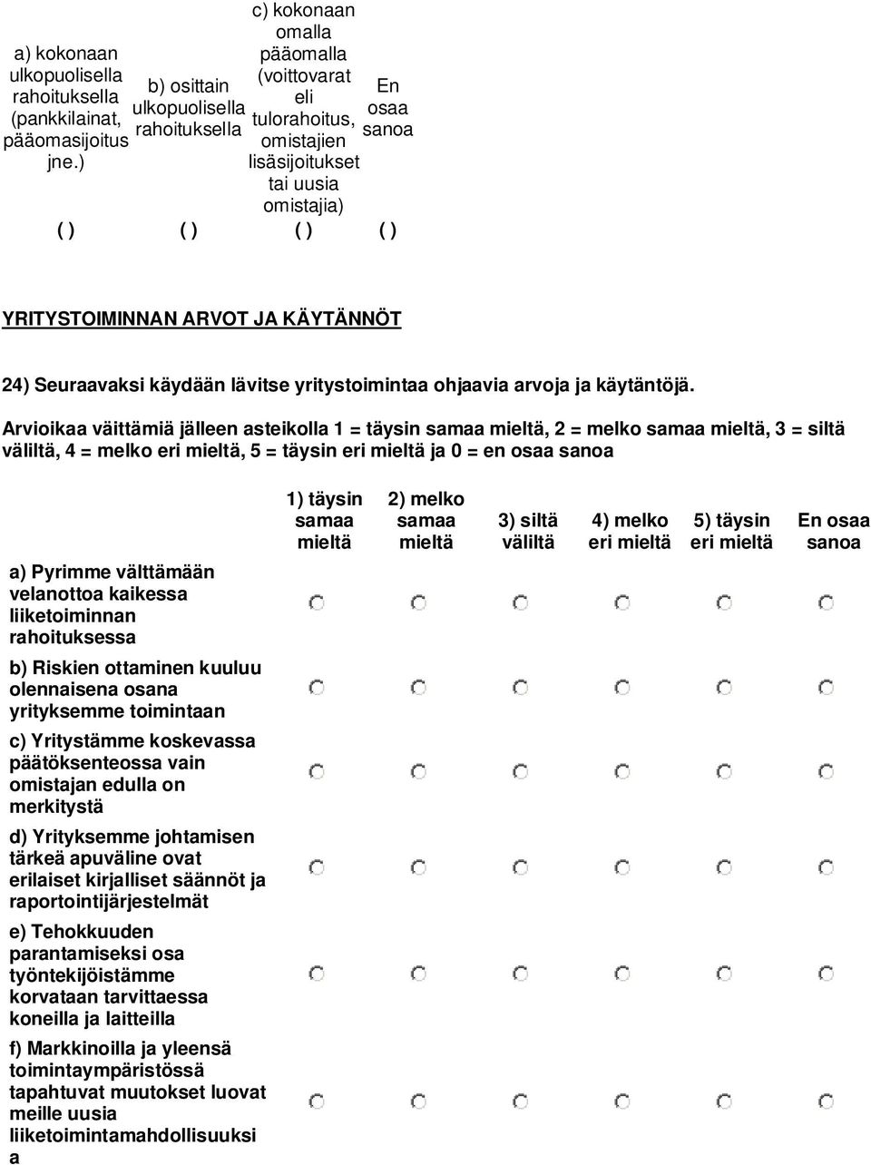 KÄYTÄNNÖT 24) Seuraavaksi käydään lävitse yritystoimintaa ohjaavia arvoja ja käytäntöjä.