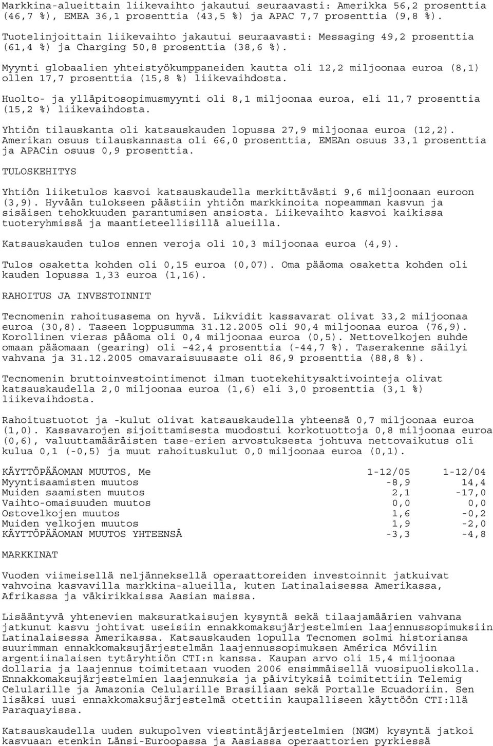 Myynti globaalien yhteistyökumppaneiden kautta oli 12,2 miljoonaa euroa (8,1) ollen 17,7 prosenttia (15,8 %) liikevaihdosta.