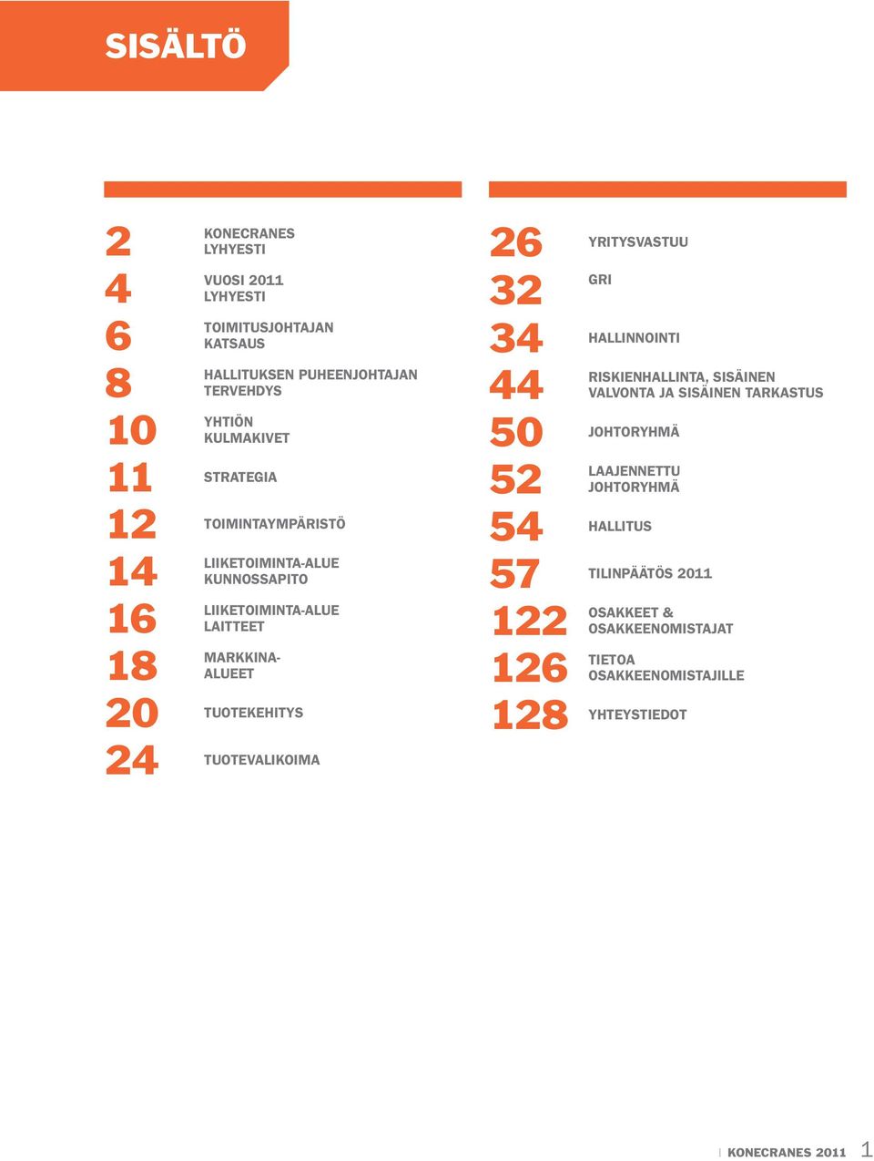 24 Tuotevalikoima 26 Yritysvastuu 32 GRI 34 Hallinnointi 44 50 Johtoryhmä 52 Laajennettu johtoryhmä 54 Hallitus 57 Riskienhallinta, sisäinen