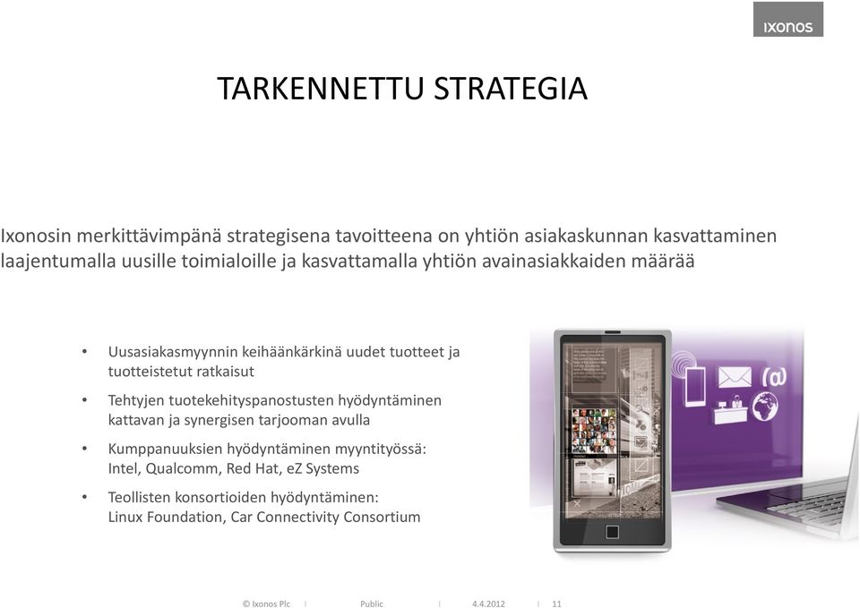 Tehtyjen tuotekehityspanostusten hyödyntäminen kattavanjasynergisentarjoomanavulla Kumppanuuksien hyödyntäminen myyntityössä: Intel,