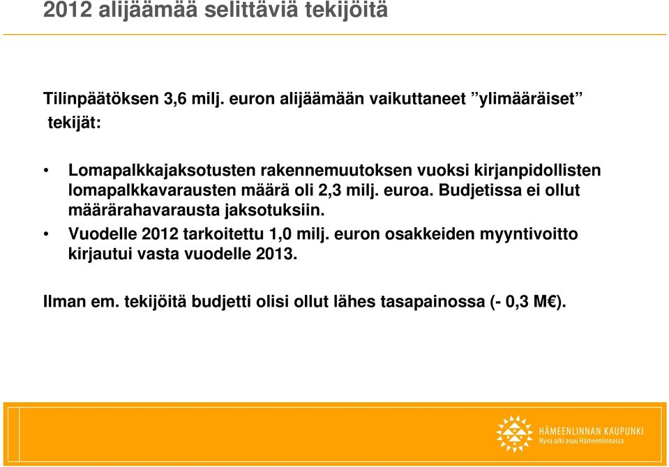 kirjanpidollisten lomapalkkavarausten määrä oli 2,3 milj. euroa.