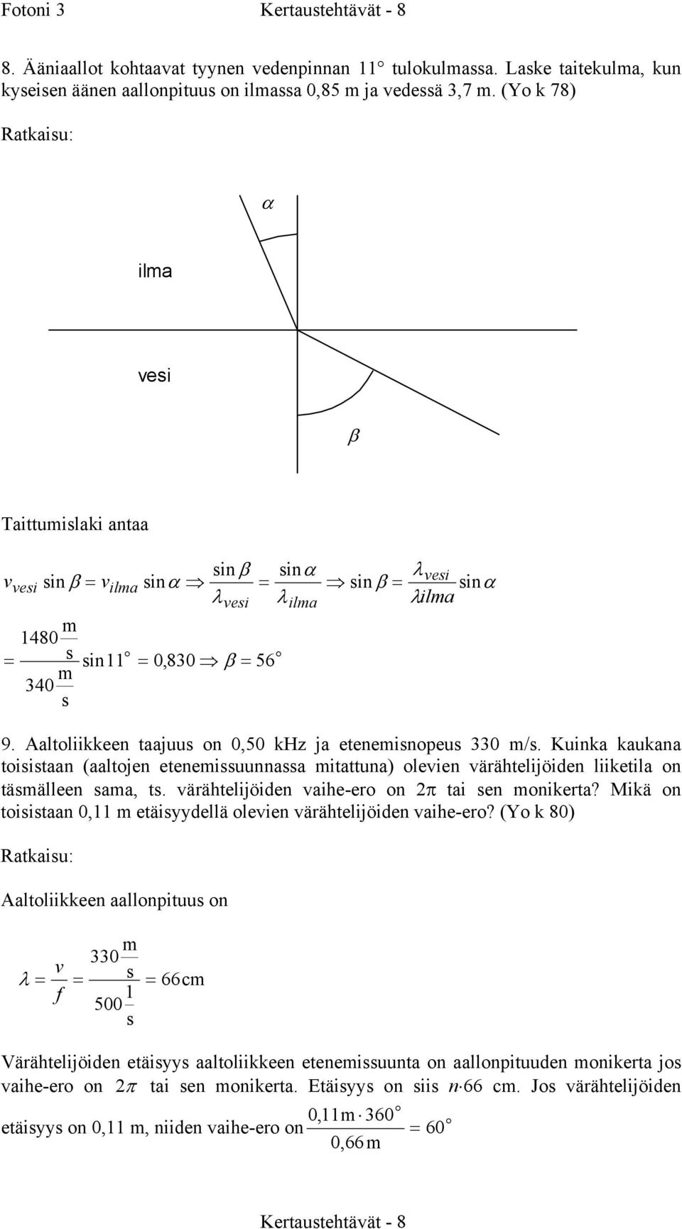 Kuika kaukaa tiitaa (aaltje eteeiuuaa itattua) levie värähtelijöide liiketila täällee aa, t. värähtelijöide vaihe-er 2π tai e ikerta?