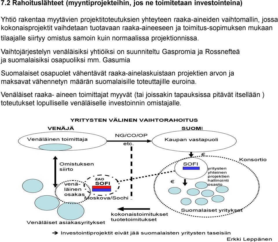 Vaihtojärjestelyn venäläisiksi yhtiöiksi on suunniteltu Gaspromia ja Rossnefteä ja suomalaisiksi osapuoliksi mm.