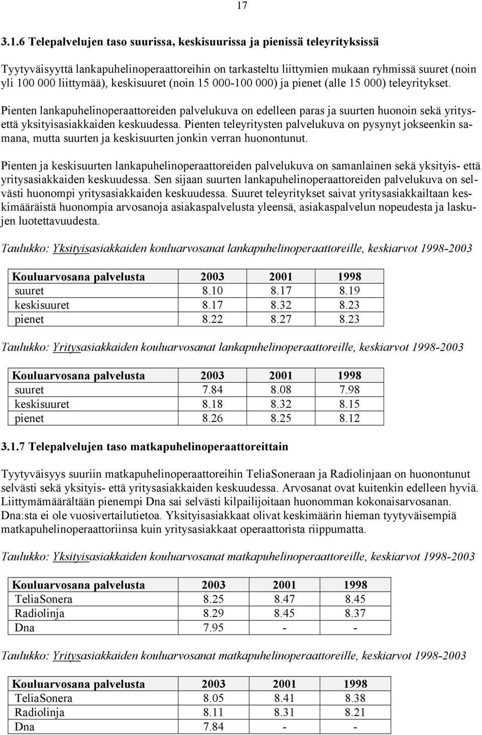 Pienten lankapuhelinoperaattoreiden palvelukuva on edelleen paras ja suurten huonoin sekä yritysettä yksityisasiakkaiden keskuudessa.