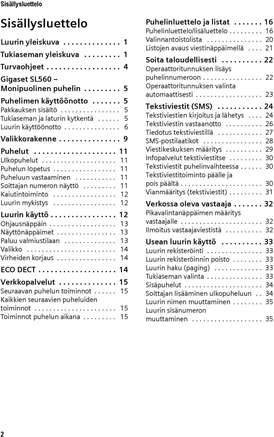 ................... 11 Puhelun lopetus................. 11 Puheluun vastaaminen........... 11 Soittajan numeron näyttö......... 11 Kaiutintoiminto................. 12 Luurin mykistys.