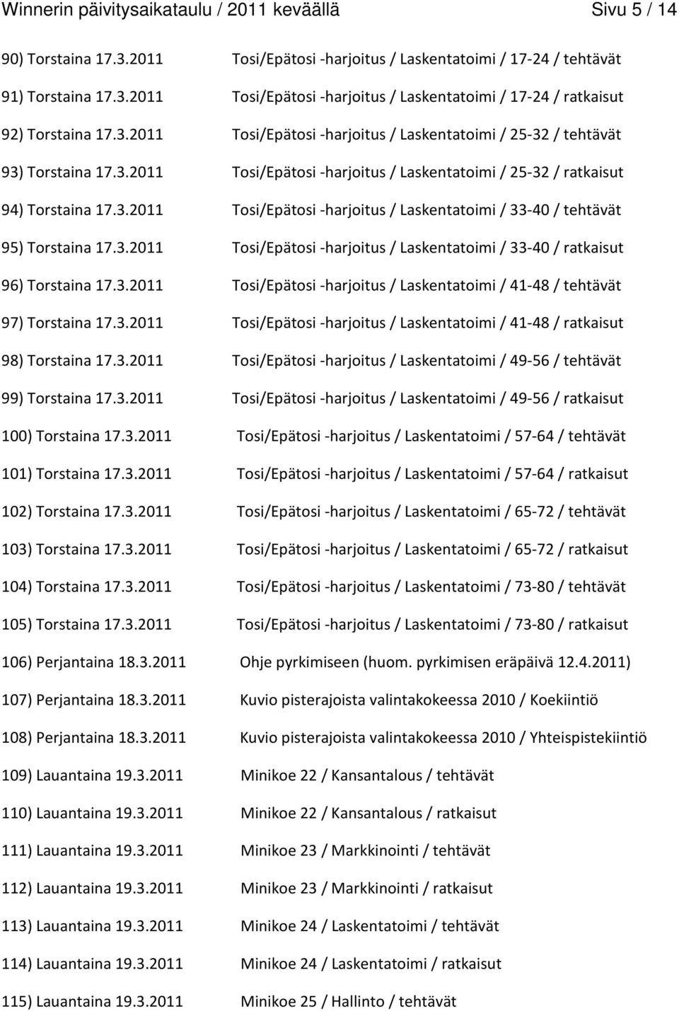 3.2011 Tosi/Epätosi -harjoitus/ Laskentatoimi / 33-40 / ratkaisut 96) Torstaina 17.3.2011 Tosi/Epätosi -harjoitus/ Laskentatoimi / 41-48 / tehtävät 97) Torstaina 17.3.2011 Tosi/Epätosi -harjoitus/ Laskentatoimi / 41-48 / ratkaisut 98) Torstaina 17.