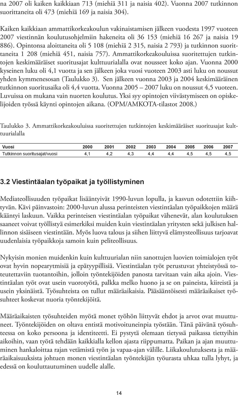 Opintonsa aloittaneita oli 5 108 (miehiä 2 315, naisia 2 793) ja tutkinnon suorittaneita 1 208 (miehiä 451, naisia 757).