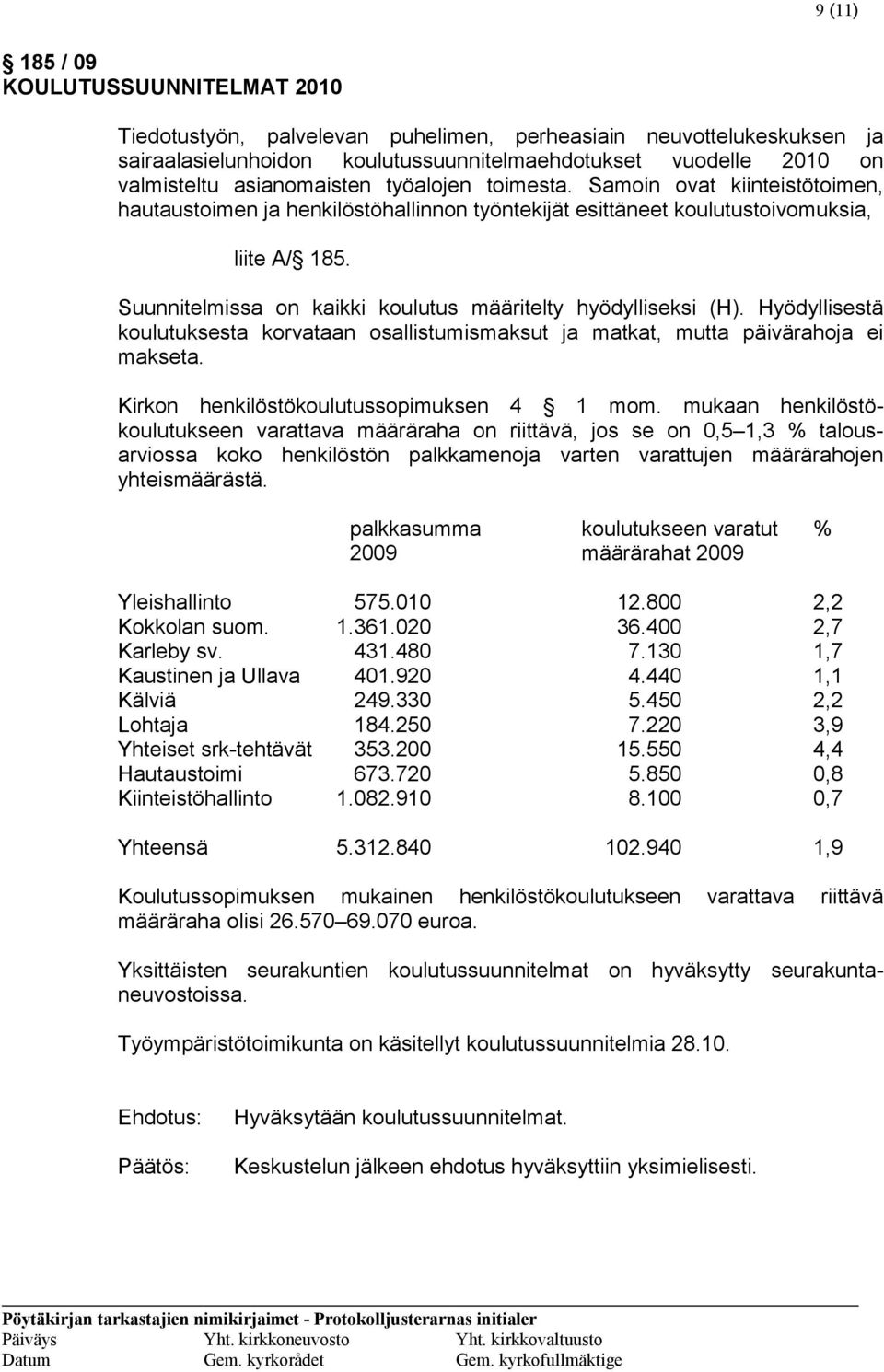 Suunnitelmissa on kaikki koulutus määritelty hyödylliseksi (H). Hyödyllisestä koulutuksesta korvataan osallistumismaksut ja matkat, mutta päivärahoja ei makseta.