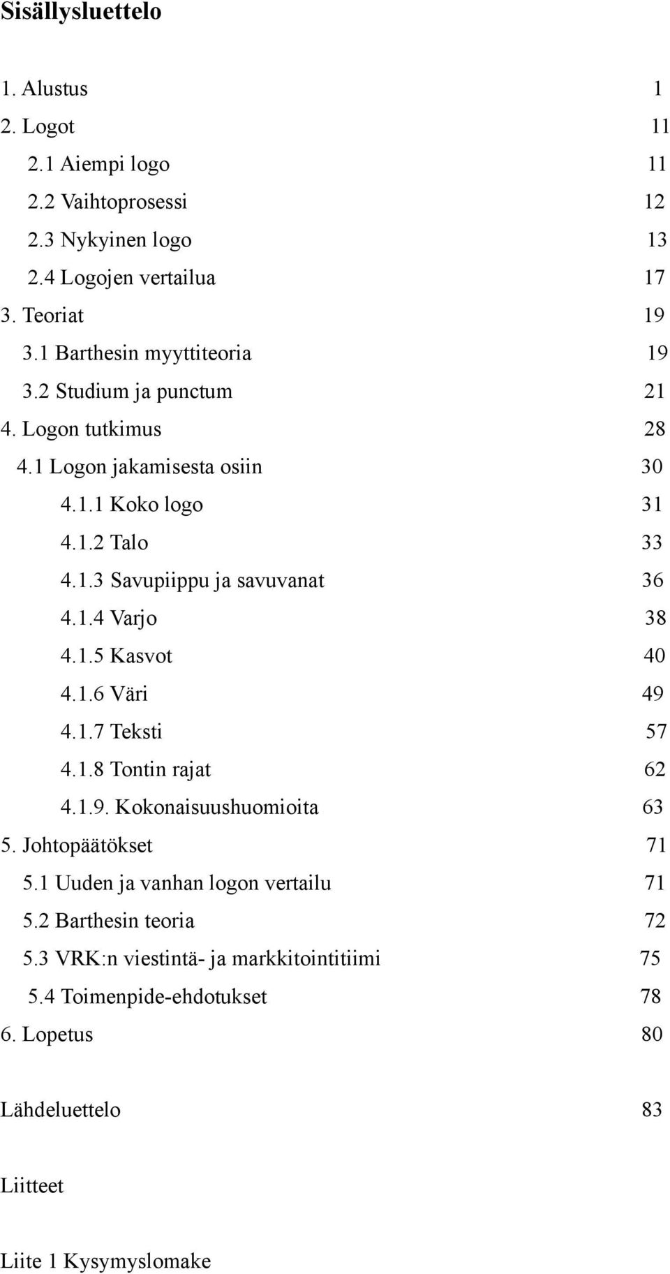 1.4 Varjo 38 4.1.5 Kasvot 40 4.1.6 Väri 49 4.1.7 Teksti 57 4.1.8 Tontin rajat 62 4.1.9. Kokonaisuushuomioita 63 5. Johtopäätökset 71 5.