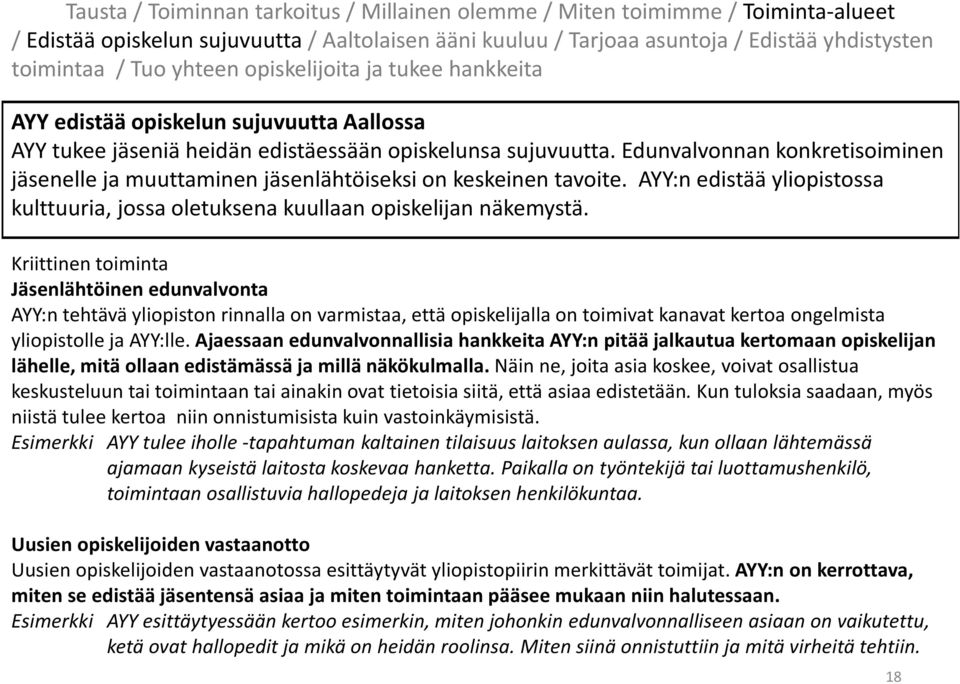 AYY:n edistää yliopistossa kulttuuria, jossa oletuksena kuullaan opiskelijan näkemystä.