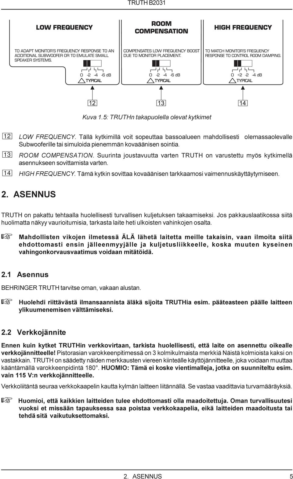 Tämä kytkin sovittaa kovaäänisen tarkkaamosi vaimennuskäyttäytymiseen. 2. ASENNUS TRUTH on pakattu tehtaalla huolellisesti turvallisen kuljetuksen takaamiseksi.